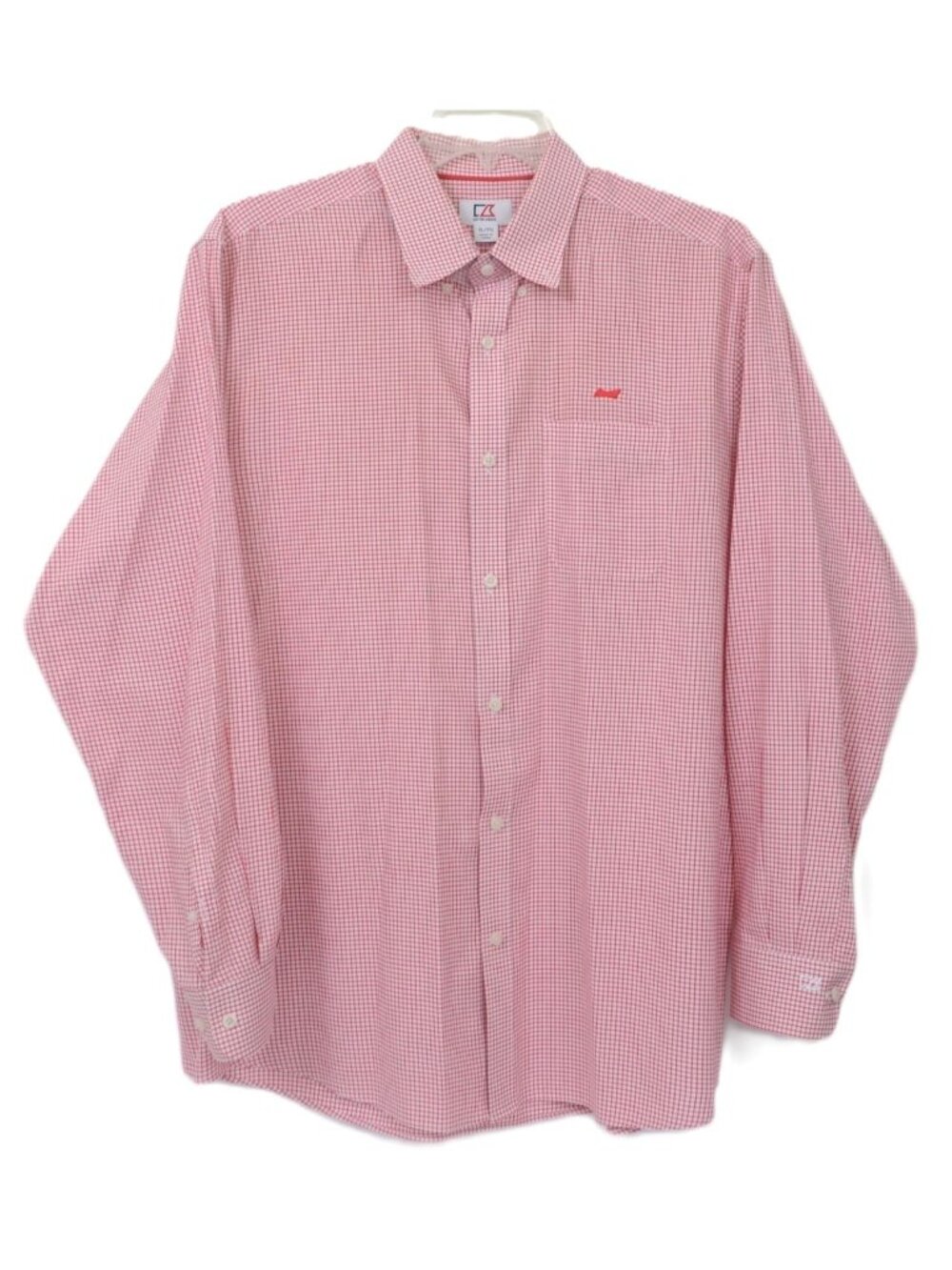 Cutter & Buck Mens XL Red Cotton Gingham Checkeredd Long Sleeve Dress Shirt